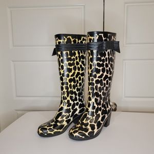 Kate Spade Black and Yellow Leopard Print Rain Boots